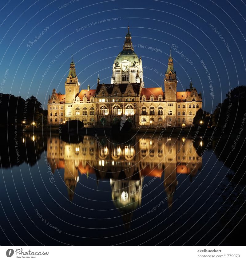 New town hall in Hannover at night Palace City hall Manmade structures Building Architecture Tourist Attraction Landmark Blue New Town Hall Lower Saxony Germany