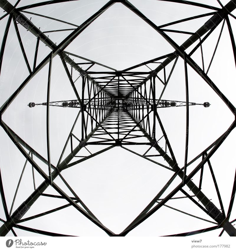 lattice mast Colour photo Black & white photo Exterior shot Pattern Structures and shapes Deserted Day Wide angle Fisheye Technology Energy industry