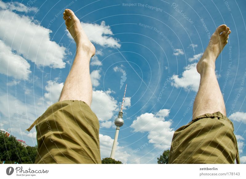Leg, tower, leg (from right to left) Berlin Sky Summer Vacation & Travel Capital city Berlin TV Tower Alexanderplatz alex Legs Feet Toes Stretching Go crazy