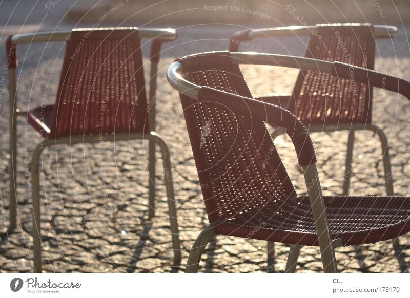 summer chairs Relaxation Calm Chair Warmth Spring fever Warm-heartedness Boredom Communicate Attachment Paving stone Restaurant Rhine Duesseldorf Shadow Sunset