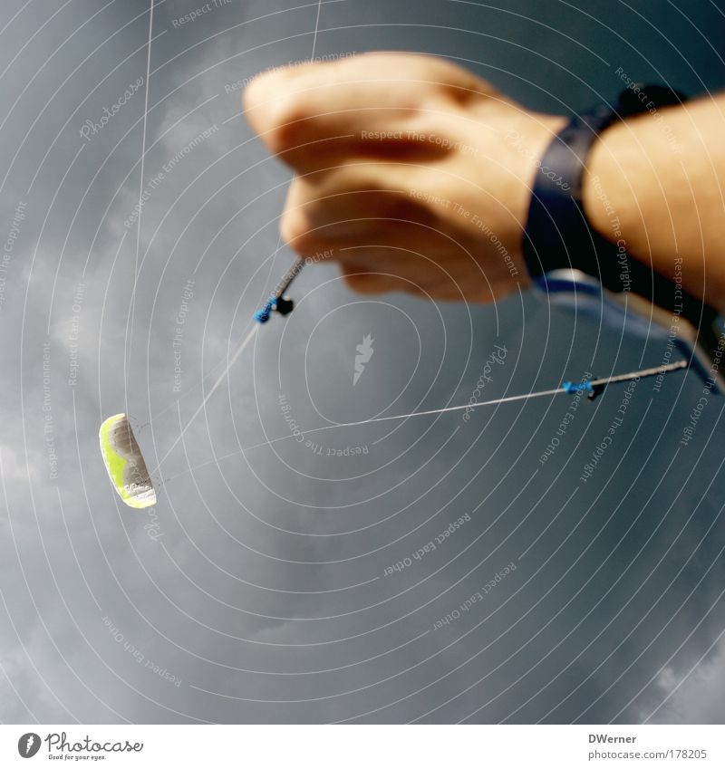 Cast off...? Lifestyle Leisure and hobbies Aquatics Arm Hand Air Sky Clouds Storm clouds Bad weather Wind Aircraft Flying Sports Infinity Power Kiting Surfing