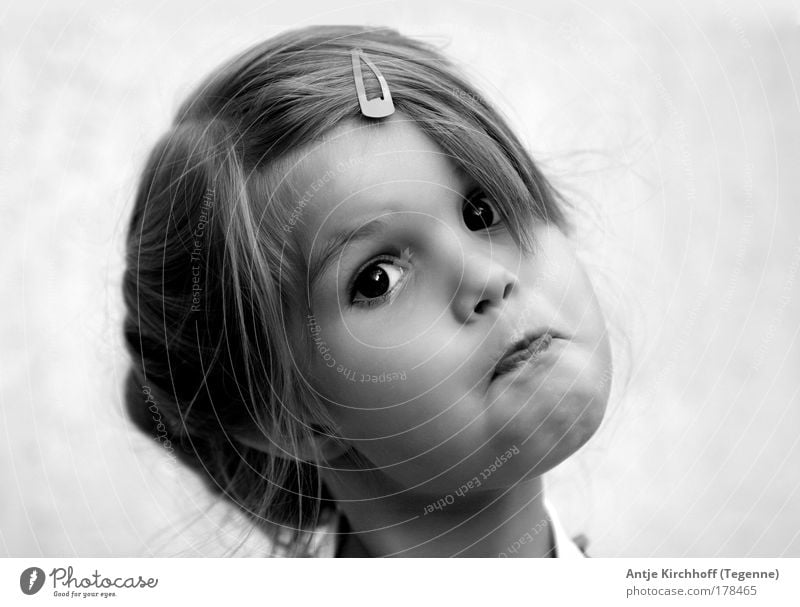 Little witch ;O) Black & white photo Exterior shot Day Portrait photograph Looking Child Girl Infancy Head 8 - 13 years Exceptional Brash Happiness Beautiful