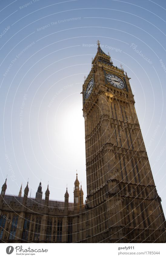 Big Ben Elegant Clock Sky Cloudless sky Sun London England Europe Town Capital city Downtown Populated Tower Manmade structures Building Architecture Facade