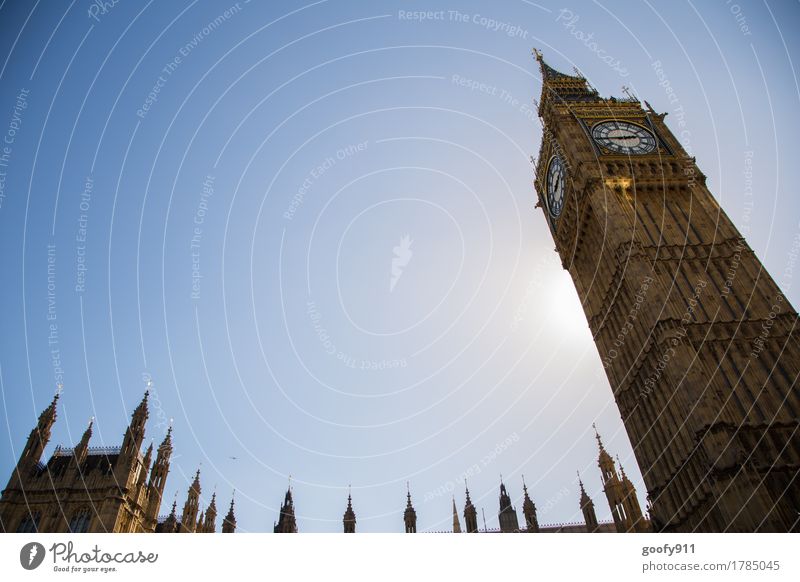 Big Ben Elegant Architecture Sky Cloudless sky Sun Beautiful weather London England Europe Town Capital city Downtown Populated Tower Manmade structures