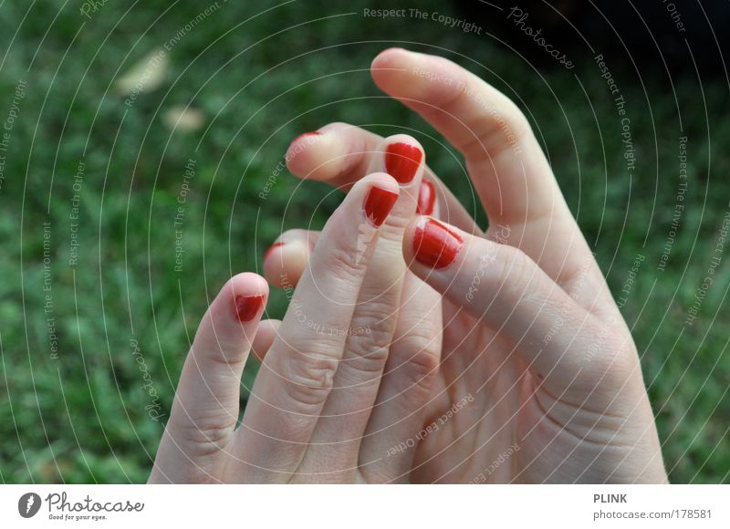 spiderwoman Colour photo Exterior shot Close-up Twilight Shallow depth of field Beautiful Manicure Feminine Young woman Youth (Young adults) Skin Hand Fingers