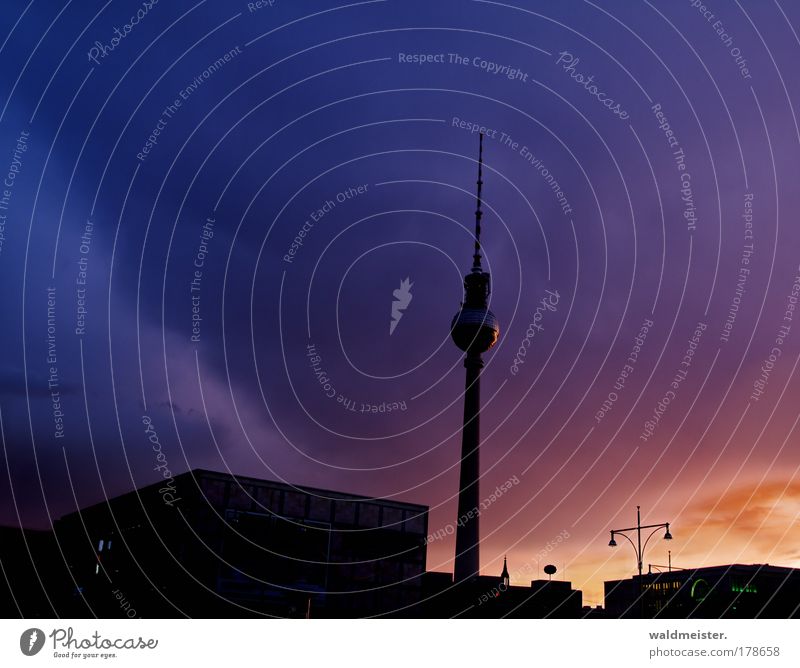 La Television Tower 2009 Colour photo Multicoloured Exterior shot Evening Twilight Berlin Capital city Apocalyptic sentiment Whimsical Town Storm