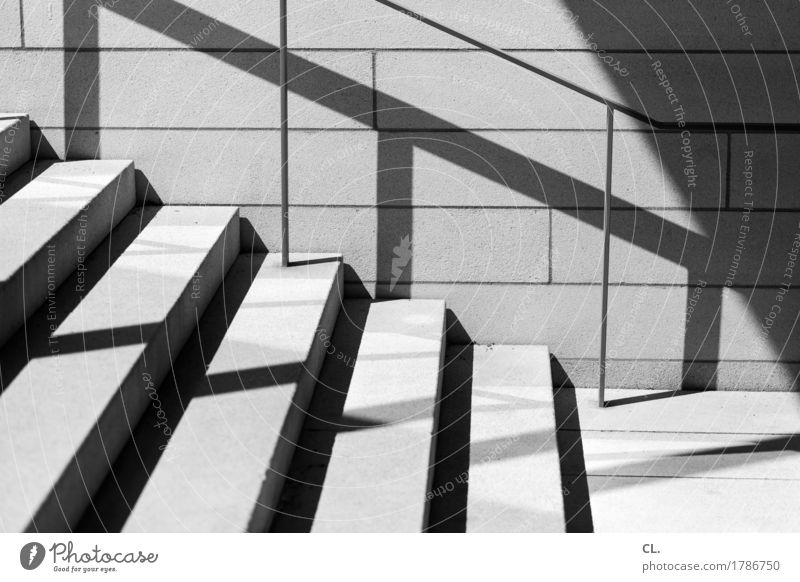 Please go on Beautiful weather Wall (barrier) Wall (building) Stairs Banister Sharp-edged Lanes & trails Black & white photo Exterior shot Abstract Deserted Day