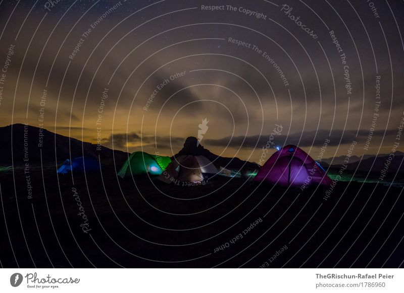 Camp II Environment Nature Landscape Blue Brown Violet Orange Black Tent Tent camp peaked miles Mountain Alps Switzerland Light Clouds Point Romance