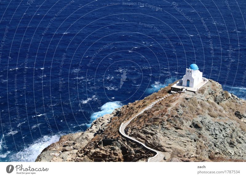 Last resort Vacation & Travel Summer vacation Water Rock Waves Coast Ocean Aegean Sea Mediterranean sea Island Cyclades siphnos Sifnos Greece Religion and faith