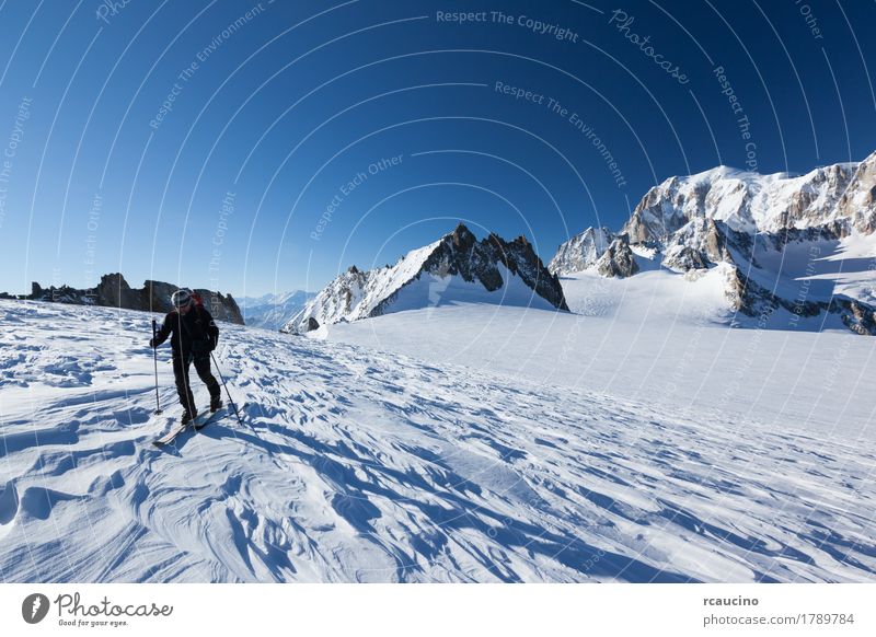 Ski mountaineer, Mont Blanc. Chamonix Beautiful Vacation & Travel Tourism Trip Adventure Expedition Winter Snow Mountain Hiking Sports Skiing Human being Man