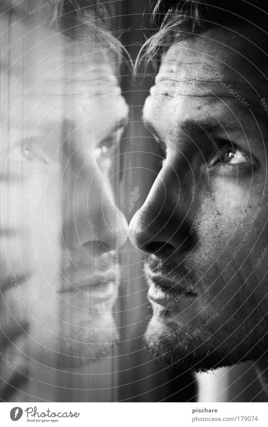 erahcsiP oppiPippo Pischare Black & white photo Man Longing Wanderlust Window Face Looking Wait Think Roller blind pischarean Beautiful Reflection Contrast