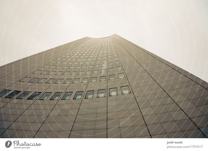 Storey house Downtown High-rise Building Facade City-Hochhaus Leipzig Granite Famousness Sharp-edged Large Hideous Tall Modern Gray Innovative Style Symmetry