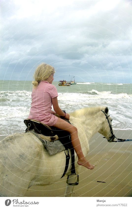 Trancoso Girl Child Horse Beach Watercraft Brazil South America Equestrian sports Sky
