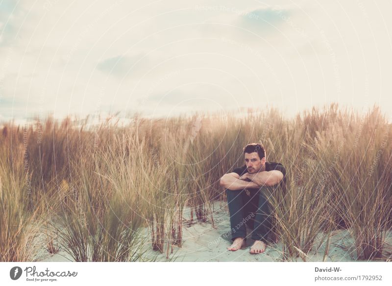 Long-term exposure in the dunes Masculine Young man Youth (Young adults) Man Adults Life 1 Human being Environment Nature Landscape Sand Beach North Sea