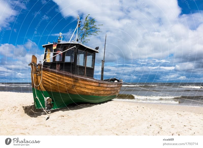 A fishing boat in Ahlbeck on the island of Usedom Relaxation Vacation & Travel Tourism Beach Ocean Nature Landscape Sand Water Clouds Coast Baltic Sea