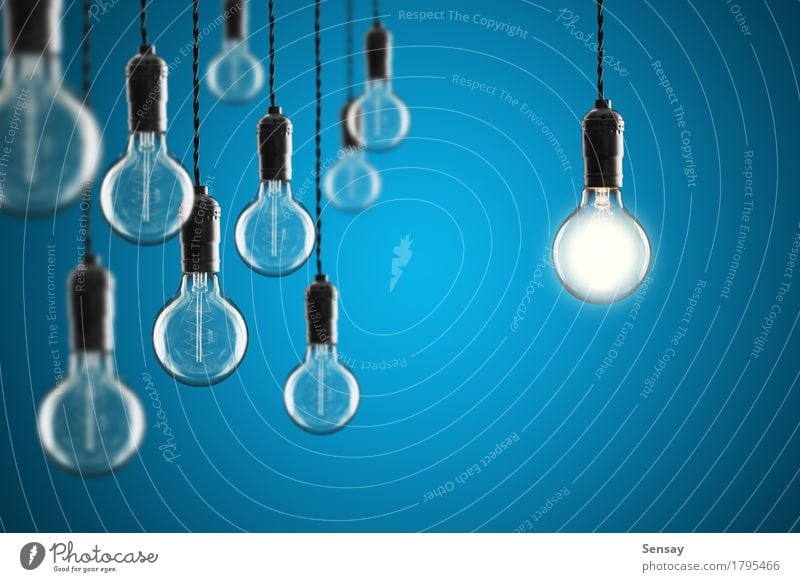 Idea and leadership concept Design Lamp Success Science & Research Technology Old Bright Blue Yellow Energy Colour Creativity background bulb Conceptual design