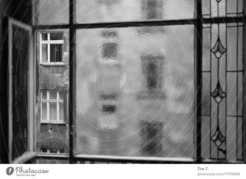 Backyard Berlin Prenzlauer Berg Town Capital city Downtown Old town Window Stagnating View from a window Black & white photo Exterior shot Interior shot