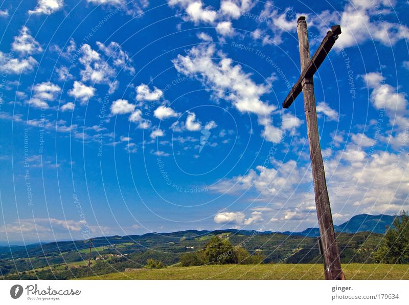 The land is a vast soul Landscape Sky Clouds Summer Hill Sign Crucifix Relaxation Infinity Moody Power Serene Belief Religion and faith Hope Horizon Idyll