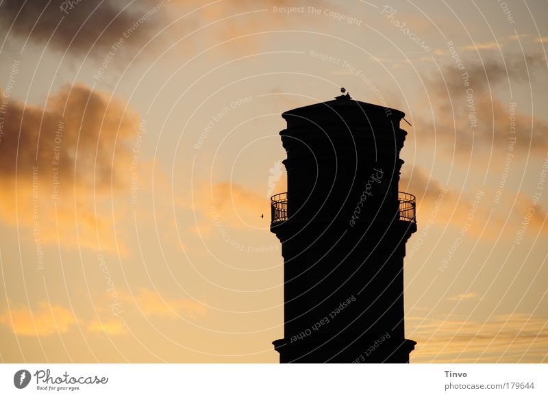 Old Lighthouse Colour photo Exterior shot Deserted Copy Space left Evening Twilight Contrast Silhouette Sunrise Sunset Sky Clouds Navigation Dark Large Round