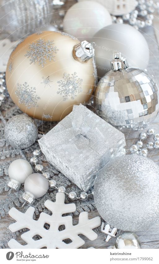 Silver and cream Christmas decorations Elegant Design Decoration Christmas & Advent Ornament Feasts & Celebrations Gray bauble pastel Guest christmas decorate