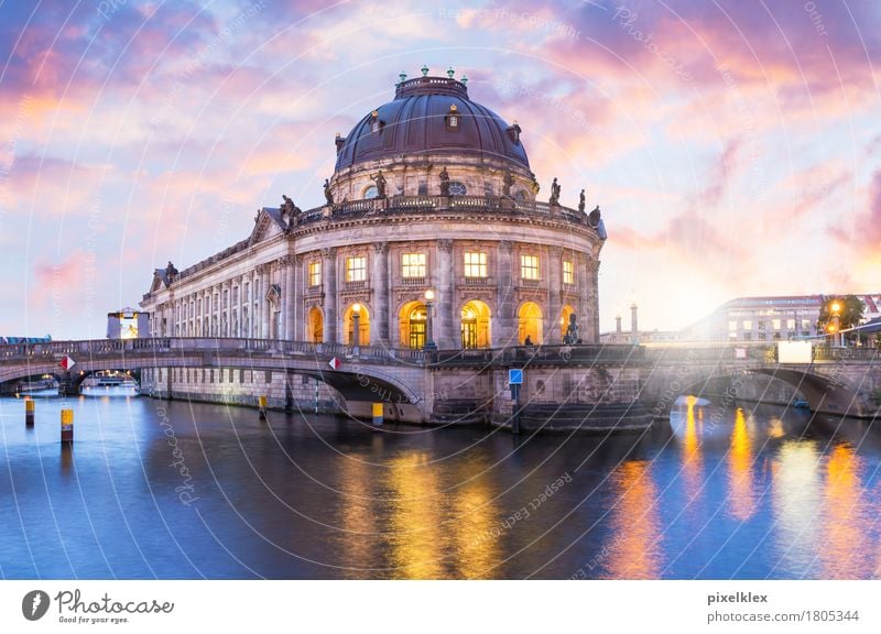 Bode Museum at sunset Vacation & Travel Tourism Sightseeing City trip Night life Water Sunrise Sunset River bank Spree Sea promenade Berlin Downtown Berlin