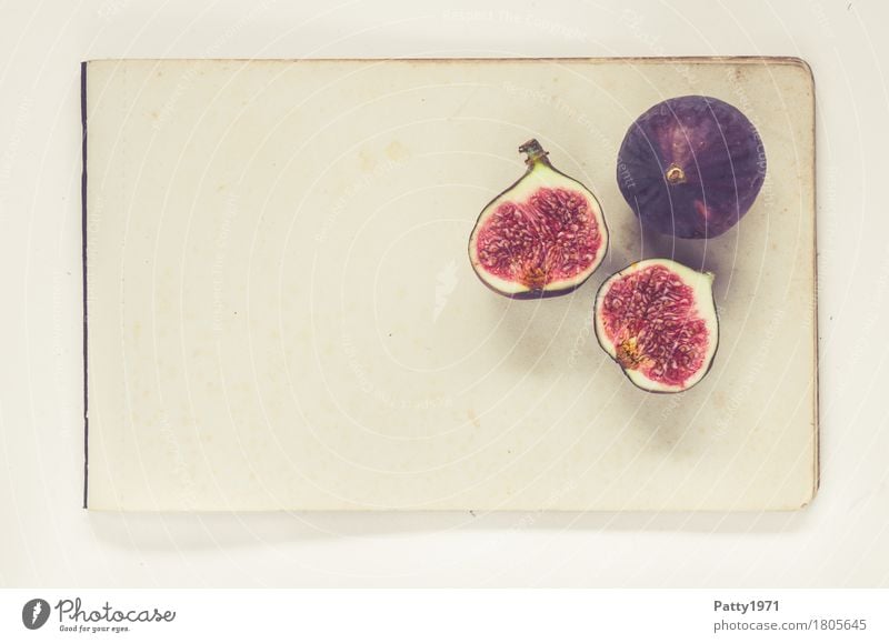 figs Food Fruit Fig Nutrition Vegetarian diet Paper Piece of paper Fresh Healthy Retro Round Juicy Sweet Violet Red To enjoy Still Life Colour photo Studio shot