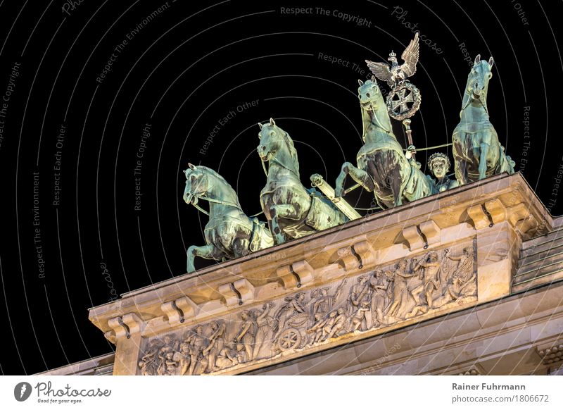 the Quadriga at the Brandenburg Gate in Berlin Germany Town Capital city Downtown Deserted Manmade structures Building Architecture Tourist Attraction Landmark