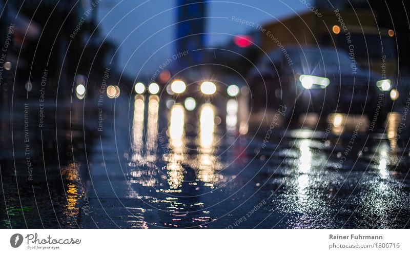 rain wet streets in a big city Rush hour Road traffic Motoring Street Vehicle Car Driving "Mirror Rain clearer Floodlight cross hasty Colour photo Exterior shot