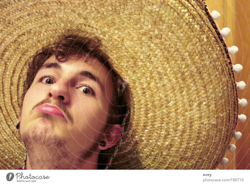 mexican stand off Colour photo Interior shot Copy Space right Copy Space middle Artificial light Looking Looking into the camera Style Face Masculine Young man