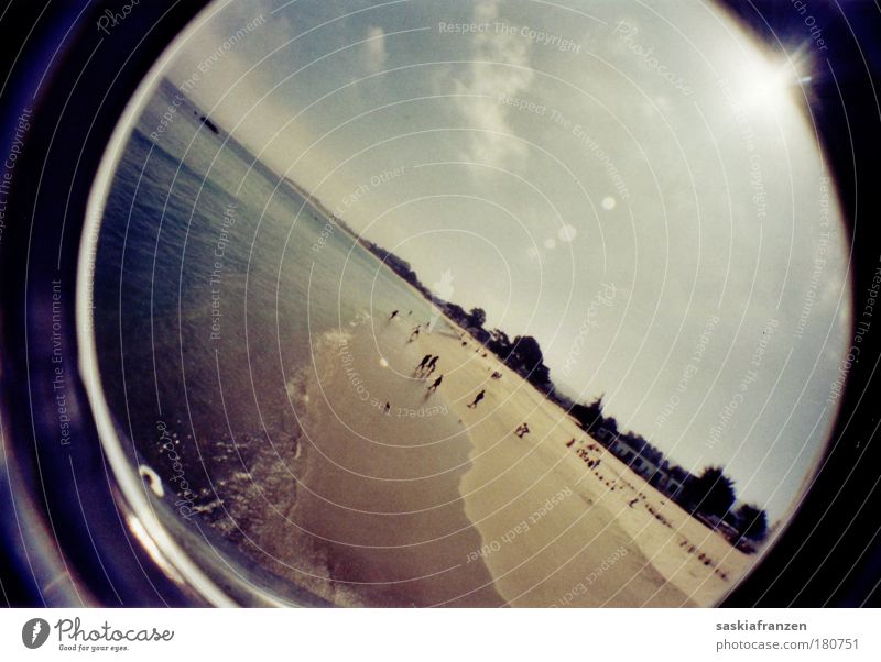 A day by the sea. Colour photo Exterior shot Experimental Reflection Sunlight Sunbeam Fisheye Swimming & Bathing Vacation & Travel Tourism Trip Far-off places