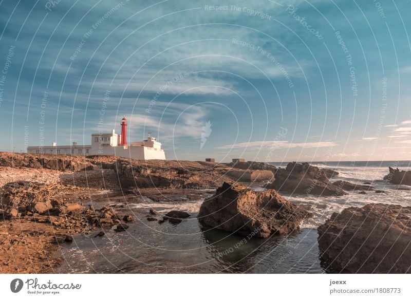 Cabo Raso Sky Horizon Summer Beautiful weather Rock Coast Portugal Lighthouse Old Blue Brown Red White Colour photo Multicoloured Exterior shot Deserted Day