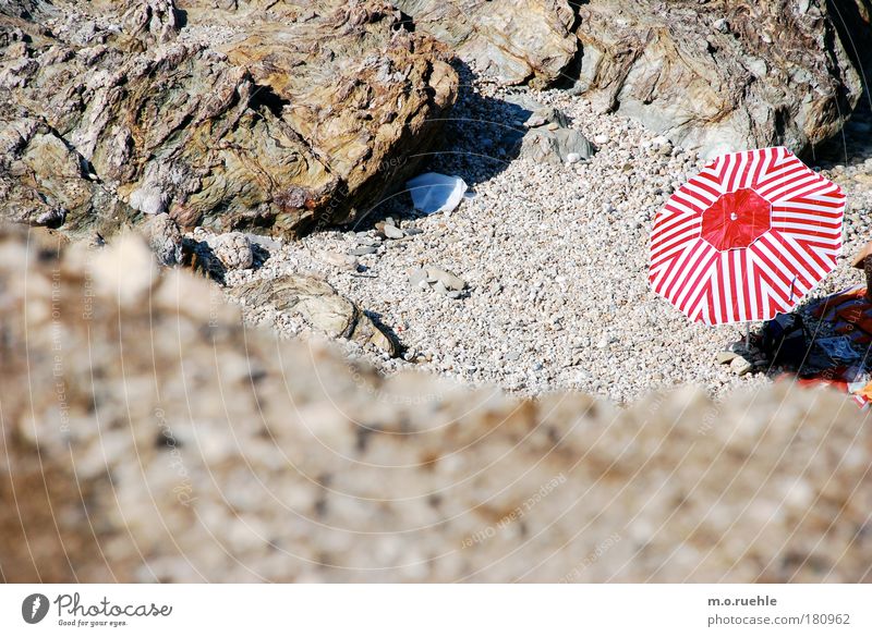 red umbrella Colour photo Exterior shot Pattern Structures and shapes Deserted Copy Space bottom Day Light Blur Deep depth of field Bird's-eye view