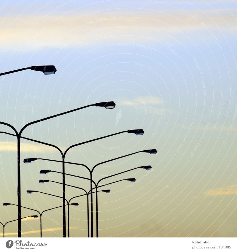 lamp curve Colour photo Exterior shot Copy Space right Copy Space top Copy Space bottom Twilight Long exposure Central perspective Far-off places City trip Lamp