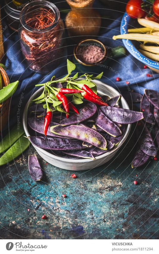 Purple pea pods with ingredients for cooking Food Vegetable Herbs and spices Nutrition Organic produce Vegetarian diet Diet Crockery Style Design Healthy Eating