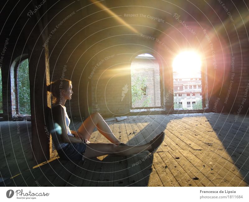 summer evening Well-being Contentment Adventure Summer Sun Attic Feminine Young woman Youth (Young adults) 1 Human being 18 - 30 years Adults Industrial plant