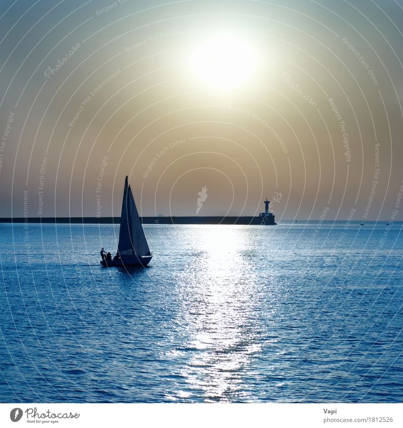 Sail boat against sea sunset Relaxation Leisure and hobbies Vacation & Travel Tourism Trip Cruise Summer Summer vacation Sun Beach Ocean Island Sports Sailing
