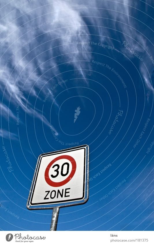 Speed 30 Zone Colour photo Exterior shot Deserted Copy Space right Copy Space bottom Copy Space middle Day Worm's-eye view Wide angle Sky Clouds