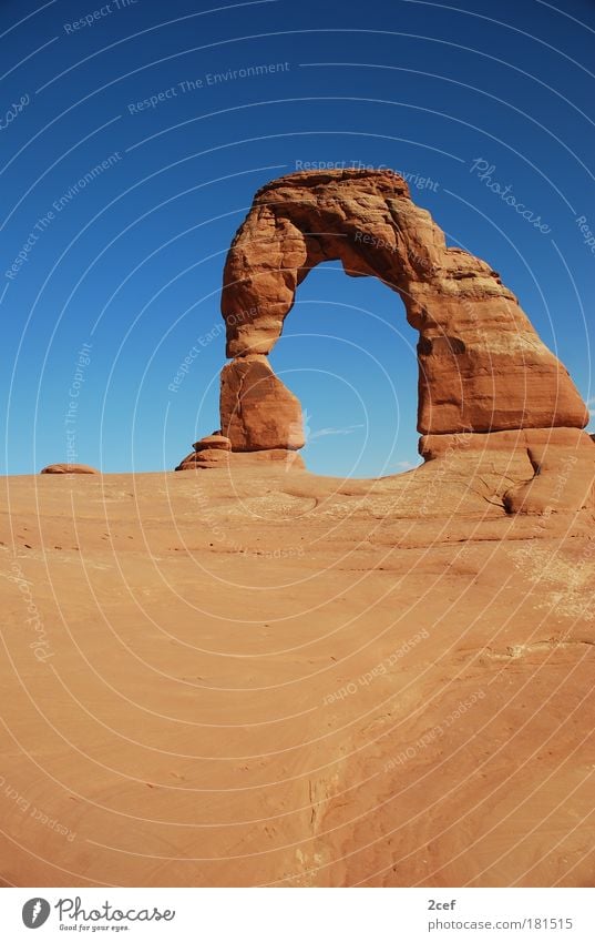 Delicate Arch Colour photo Exterior shot Structures and shapes Deserted Copy Space bottom Wide angle Elements Earth Sand Cloudless sky Beautiful weather Rock