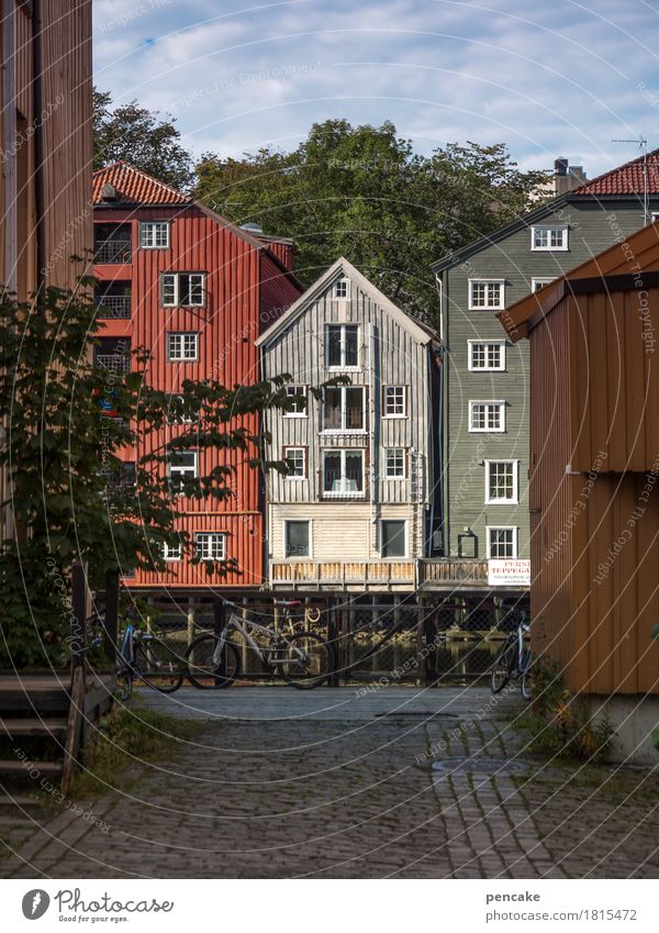 opposite number Port City Old town House (Residential Structure) Building Architecture Historic Beautiful Uniqueness Trondheim Norway Pile-dwelling