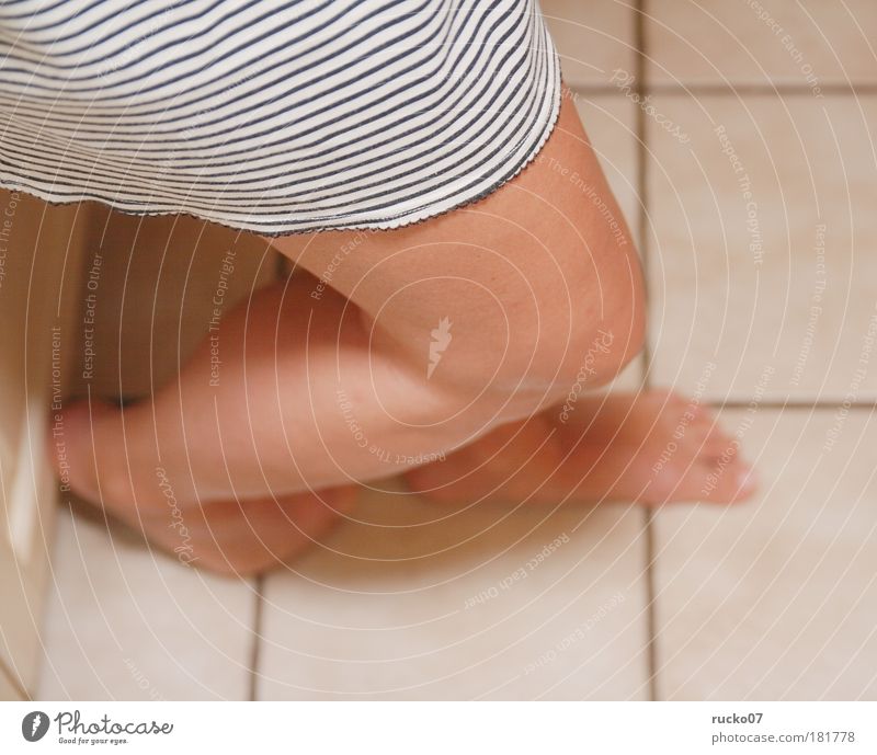 At night in the kitchen Colour photo Interior shot Detail Night Artificial light Shallow depth of field Bird's-eye view Woman Adults Legs Feet 1 Human being