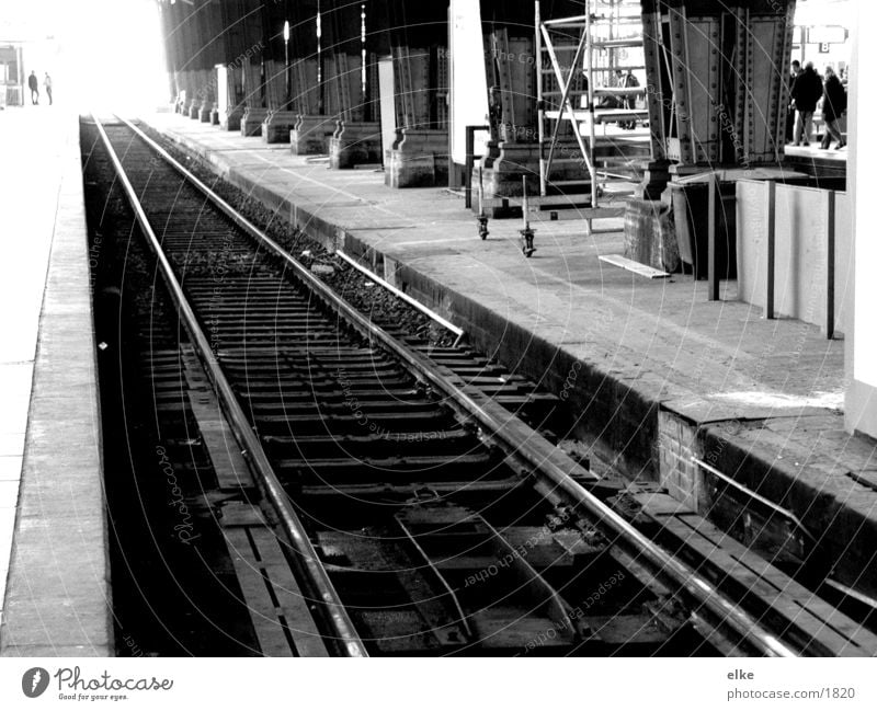 to nowhere Railroad tracks Train station Black & white photo Human being