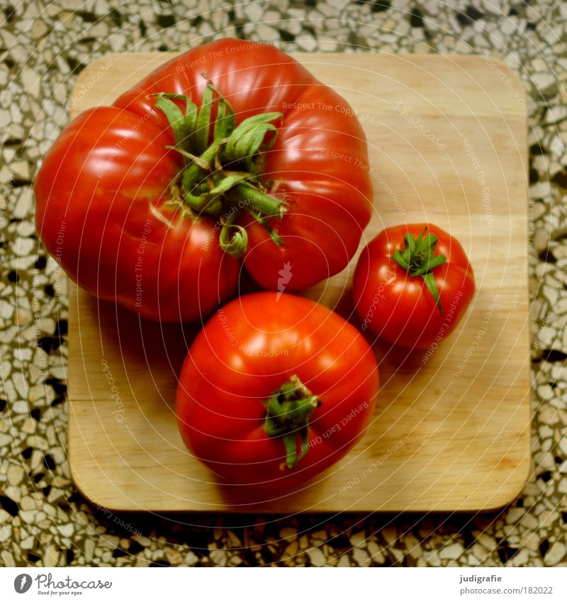 tomatoes Colour photo Food Vegetable Nutrition Organic produce Vegetarian diet Chopping board Healthy Large Uniqueness Small Round Juicy Red Contentment
