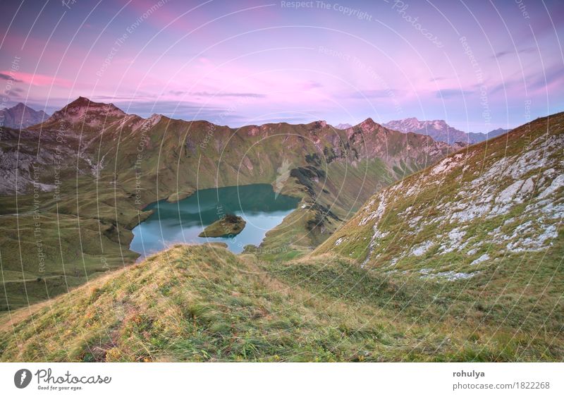 alpine lake Schtecksee at sunrise, view from mountaintop Vacation & Travel Mountain Climbing Mountaineering Nature Landscape Sky Autumn Meadow Hill Rock Alps