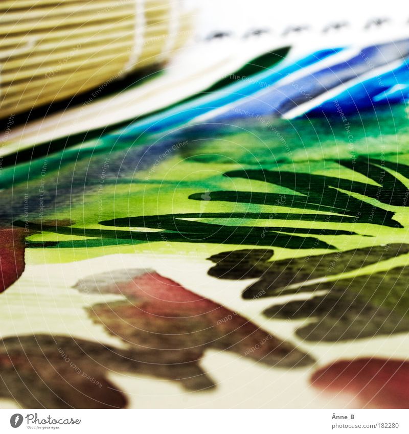 Colour meets paper Leisure and hobbies Watercolors Painting and drawing (object) Paper Line Stripe Work and employment Draw Infinity Wet Blue Brown Green Red