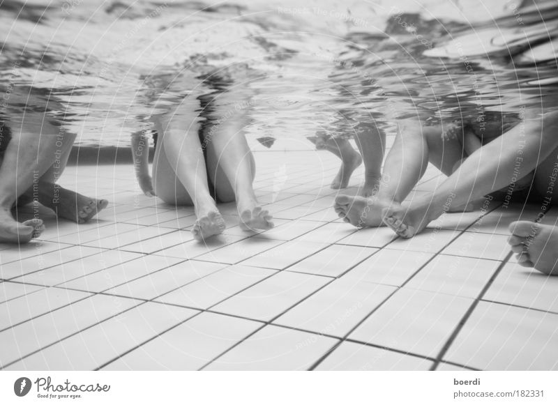 ~ 6 feet under Black & white photo Underwater photo Artificial light Deep depth of field Wide angle Event Swimming pool Life Legs Feet 3 Human being Water Fluid