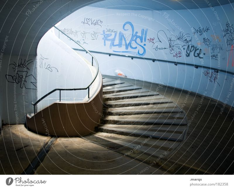 Barrier-free Colour photo Deserted Light (Natural Phenomenon) Style Architecture Wall (barrier) Wall (building) Stairs Lanes & trails Characters Graffiti