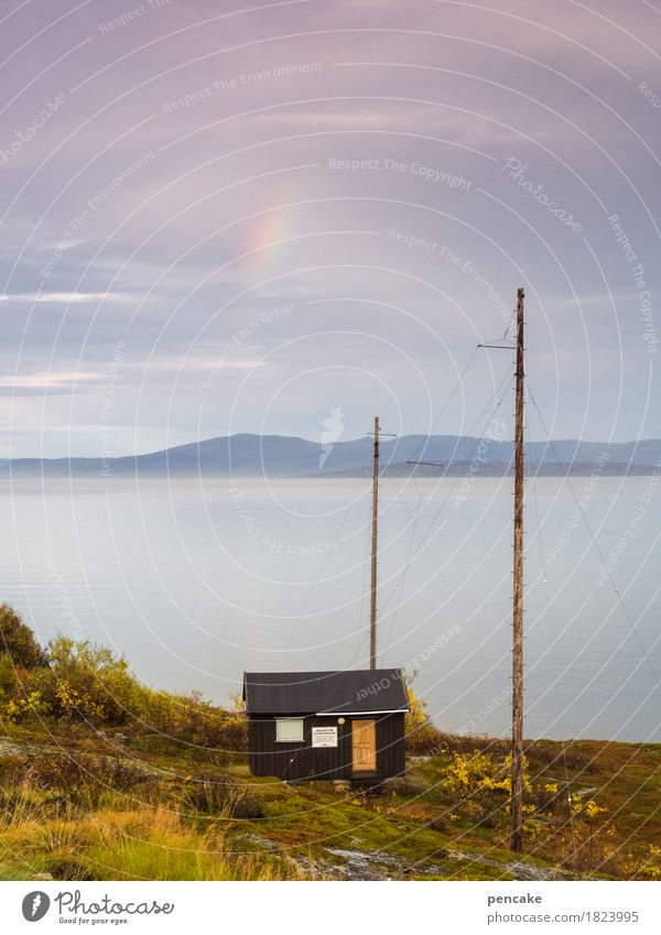 Inconspicuous detail in the sky. Nature Landscape Elements Water Sky Autumn Weather Fjord Horizon Idyll Vacation & Travel Norway Rainbow Colour photo