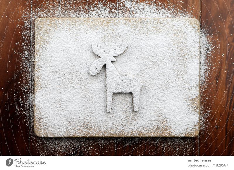 AKCGDR# Reindeer track Art Esthetic Figure Christmas & Advent Decoration Confectioner`s sugar Wooden board Kitchen Artificial snow Creativity Colour photo