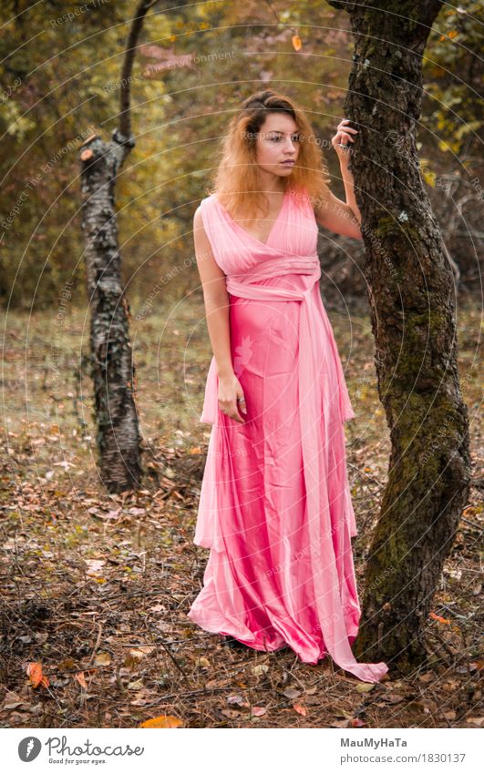 Woman in pink carnival dress Human being Young woman Youth (Young adults) Adults 1 18 - 30 years Nature Plant Autumn Tree Garden Forest Select Touch