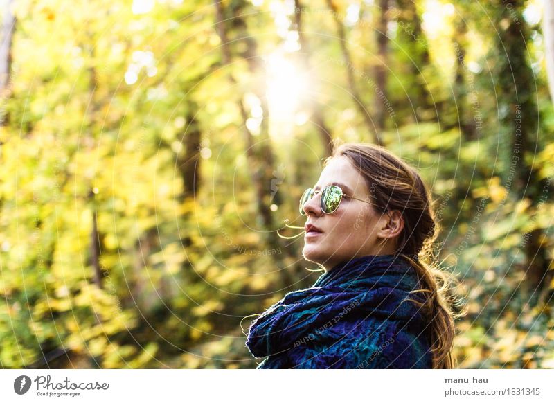 Autumn Day #4 Lifestyle Joy Healthy Calm Freedom Human being Feminine Young woman Youth (Young adults) Woman Adults 1 18 - 30 years Nature Sun Sunlight
